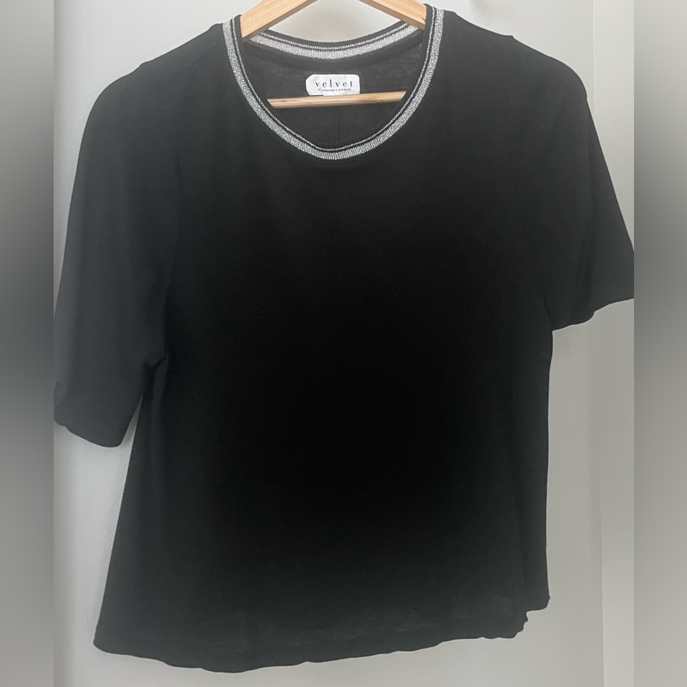 Velvet by Graham and Spencer black t-shirt with silver neck detail XS